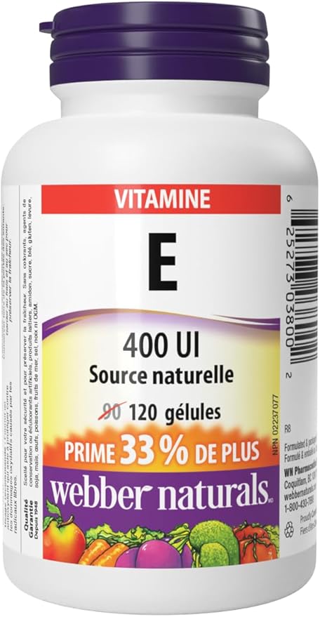 Webber Naturals Vitamin E Natural Source Softgel, 400 IU-120 Softgels