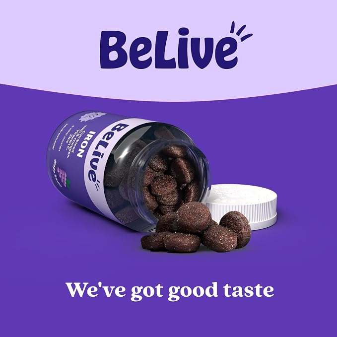 BeLive Iron Gummies - Multivitamin Iron Supplement with Vitamin C, A, B & Zinc, Supports Blood Oxygen, Vegan Supplements for Women, Men & Kids for Growth and Development - Grape Flavor | 3-Pack