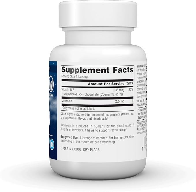 Source Naturals Sleep Science Melatonin, Helps Promote Sleep* - NONGMO Validated - 2.5mg - 120 Peppermint Lozenges