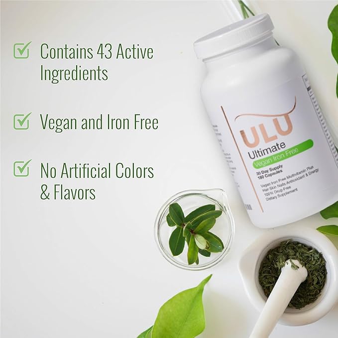 Ultimate Multivitamin: Vegan, Iron Free, Promotes Stronger Hair, Skin, & Nails and Improves Antioxidant & Energy with Better Sleep & Less Stress (Pack of Two - 360 Capsules)