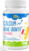 ChiQwench 500 MG Calcium Supplement with Vitamin D3 & K2, Zinc, Magnesium & Prebiotics. Kids Vitamins for Kids' Height. Bone Strength, High Absorption, Orange Chewables, Non-GMO, Gluten Free, 60 Tabs
