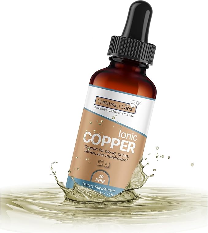 Ionic Copper Drops 30 PPM – Premium Bioavailable Liquid Copper Supplement for General Wellness & Trace Mineral Support – Amber Glass Bottle with Dropper – 4 fl oz