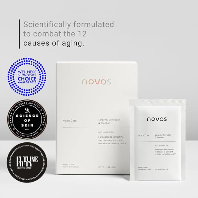 Novos Core Unflavored + Boost NMN – Pure Longevity Stack | NMN Capsules & Unflavored Drink Mix for Cellular Repair, Energy & DNA Support