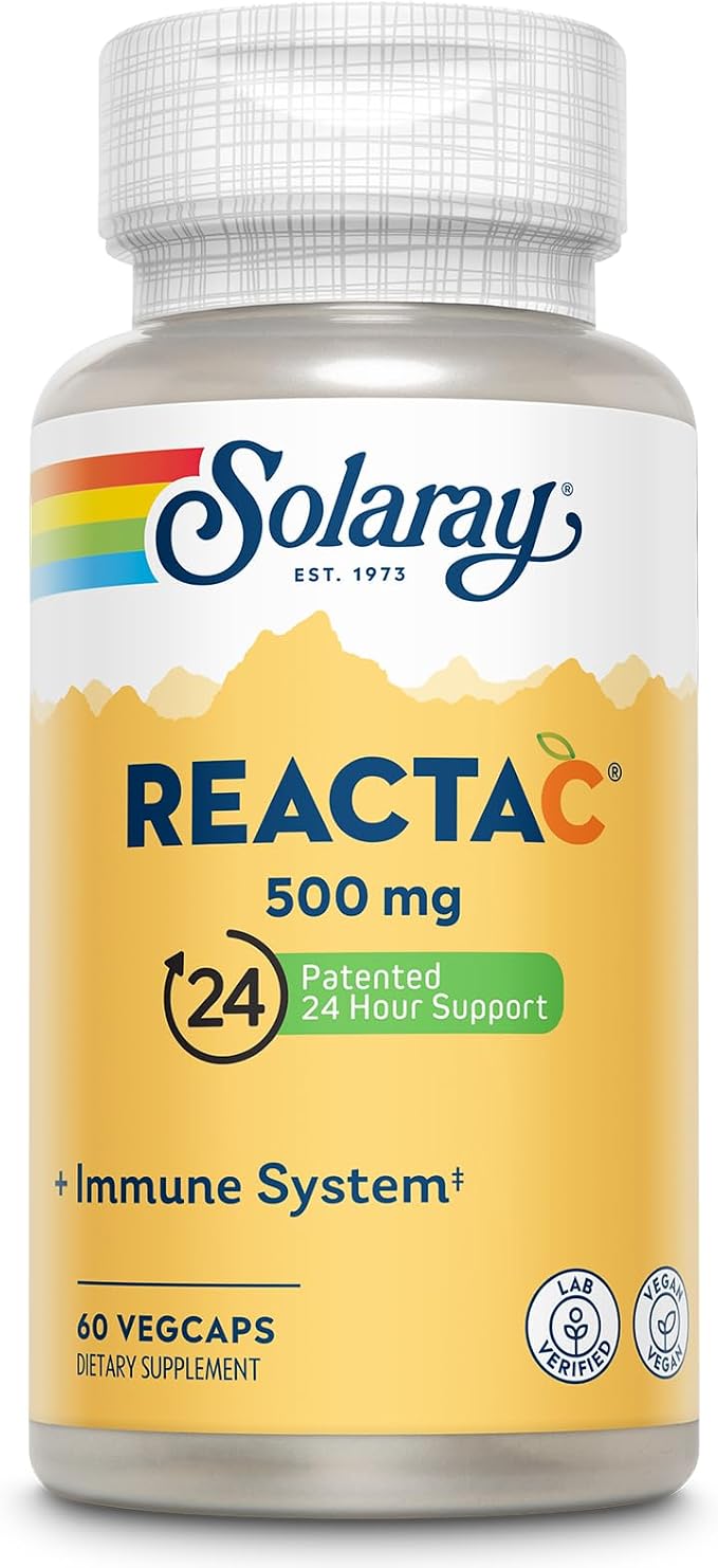 SOLARAY ReactaC Vitamin C 500mg - Patented 24-Hour Immune Support Supplement - Vitamin C with Bioflavonoids and Rutin - Antioxidant and Immune Defense - Vegan, 60-Day Guarantee - 60 Servings