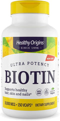 Healthy Origins Biotin 10,000 mcg (10 mg), 150 Veggie Capsules - High Potency USP Grade Vitamin B7 Supplement - Supports Healthy Hair Growth, Strong Nails & Glowing Skin - Non-GMO, Vegan & Gluten-Free