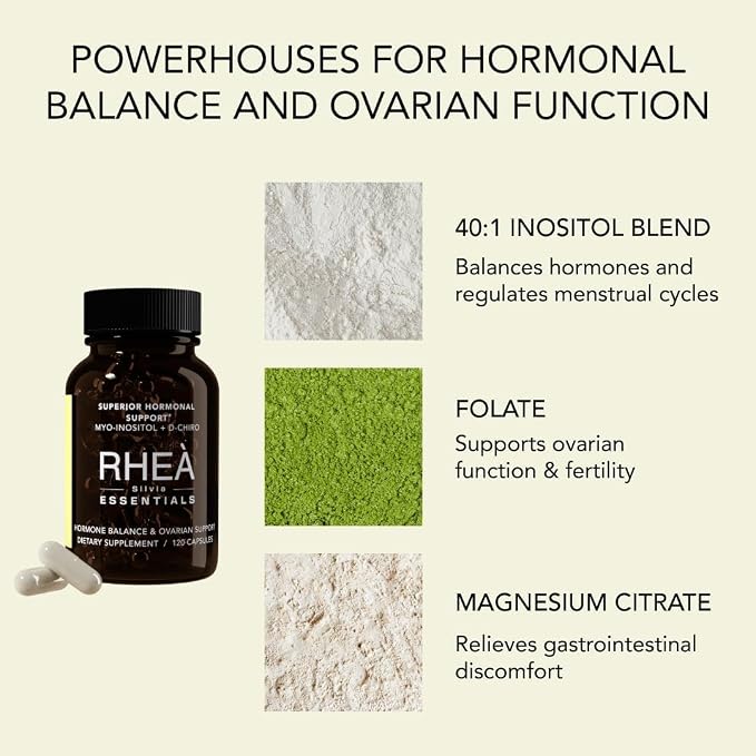RHEASILVIA Rhea Myo-Inositol & D-Chiro Inositol Supplement for Women | 40:1 Ratio with Myoinositol, Folate & Magnesium | Hormone & Metabolic Support | 120 Vegan Capsules | 90 Servings