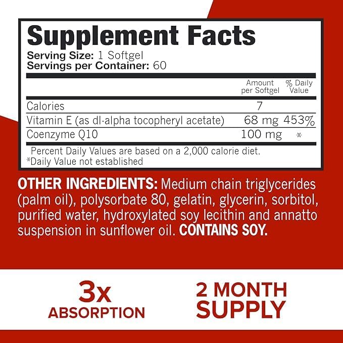 Qunol Ultra CoQ10 100mg 3X Better Absorption Patented Water and Fat Soluble Natural Supplement Form Coenzyme Q10 Antioxidant for Heart Health Packs Softgels, 120 Count