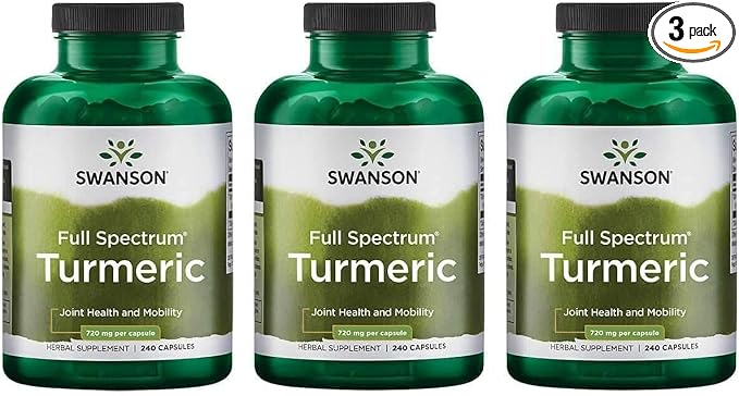 Swanson Full Spectrum Turmeric Curcumin Joint, Liver, and Digestive Support Supplement for Active Adults - Non-GMO, Gluten-Free (240 Vegan Capsules, 3 Pack)