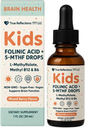 Folinic Acid Drops Kids 800 mcg + L-Methylfolate + B12 +P5P B6 Gentle Methylation Great Taste, Magnesium Glycinate, Vitamin D3 & C Folate Support for Brain,Focus, Mood & Cellular Health 5-MTHF Drops
