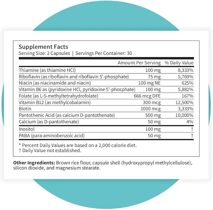 Pattern Wellness Vitamin B Complex Supplement - Comprehensive Blend of Essential B Vitamins - Supports Energy, Cognitive & Cellular Health - 3rd Party Lab Tested - 60 Capsules