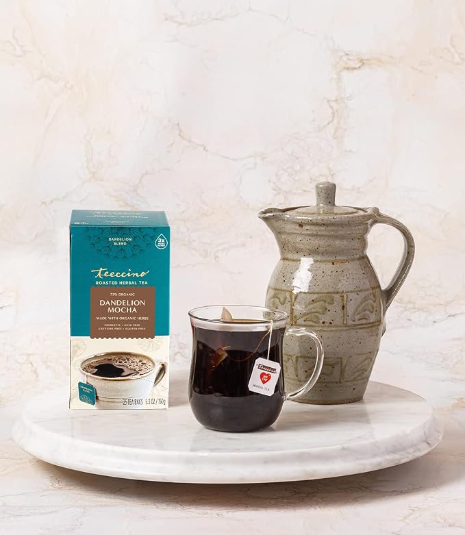 Teeccino Dandelion Mocha Tea - 25 Tea Bags - Caffeine-Free, Roasted Herbal Tea with Prebiotics, 3x More Herbs than Regular Tea Bags - Gluten-Free, Acid-Free Coffee Alternative, (Pack of 3)