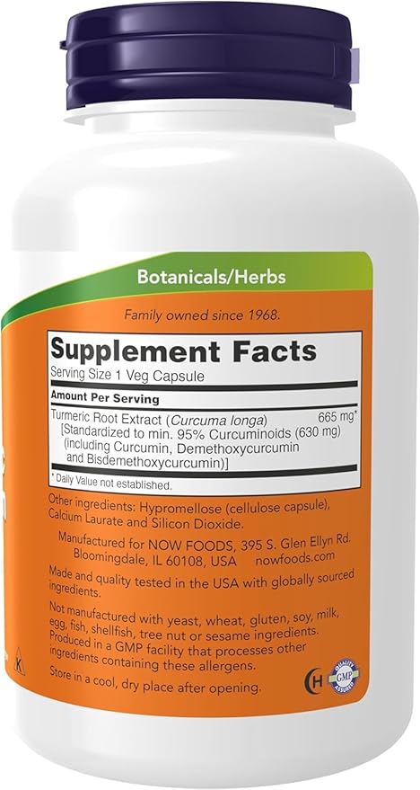 NOW Foods Supplements, Turmeric Curcumin, Derived from Turmeric Root Extract, Herbal Supplement, 120 Veg Capsules, (Pack of 2)