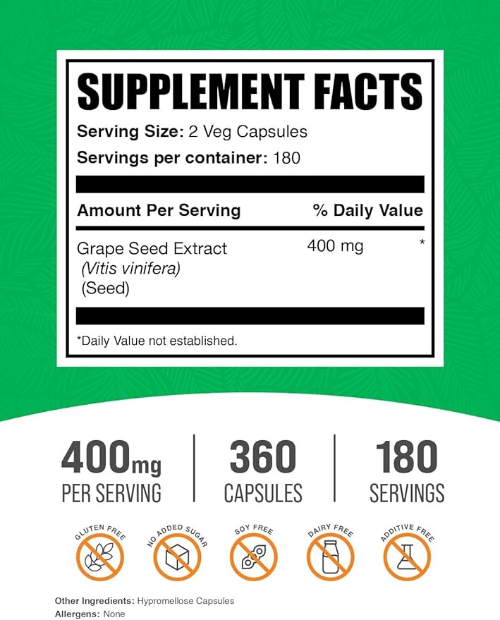 BulkSupplements.comgrape Seed Extract Capsules - Grape Seed Supplement, Antioxidant Supplement - Vegan, 2 Capsules per Serving, 360 Count (Pack of 1)