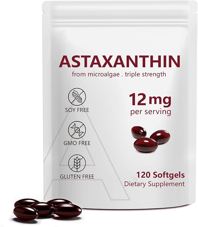 NenMaoKeNu Astaxanthin 12mg, Premium Astaxanthin Antioxidant Supplements with Antioxidant Activity, Supports Eye, Immune, Skin Health, Internal Circulation-120 Softgels