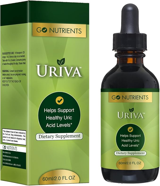 Go Nutrients Uriva - Advanced Uric Acid Flush Cleanse with Tart Cherry Extract Celery Seed, Turmeric & More - High Absorption Liquid Drops Supplement for Joints and Kidney 2.0 oz. | 48 Servings