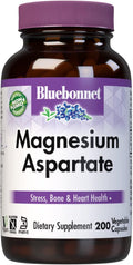Bluebonnet Nutrition Magnesium 400 mg Chelated Magnesium Aspartate Daily Mineral, Heart & Bone Support* Supplement for Men & Women Vegan, Non-GMO - 200 Vegetable Capsules