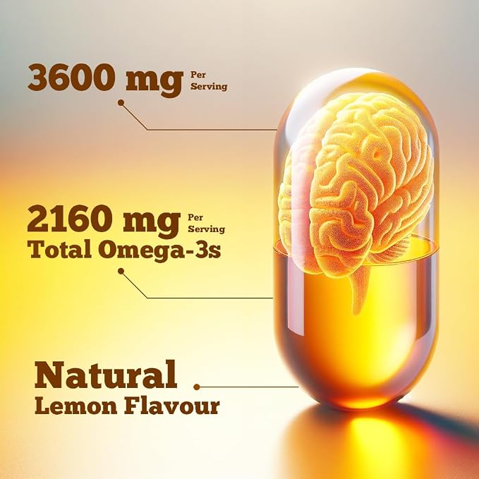Vitamatic Triple Strength Omega 3 Fish Oil 3600mg Per Serving, 2160mg Omega 3 Fatty Acids, 1296mg EPA + 864mg DHA, Burpless Lemon Flavor, 180 Softgels