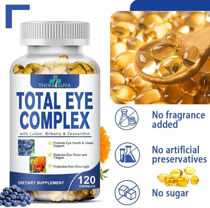 Total Eye Complex - Lutein + Bilberry + Zeaxanthin + Citrus Bioflavonoids - Ultra Vision Support Supplement for Healthy Eyes, 2 Month Supply, 120 Softgels