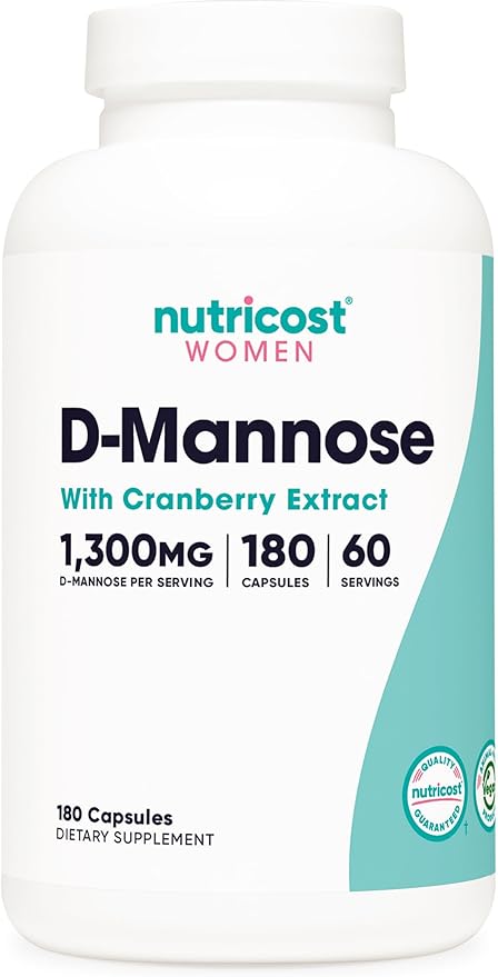 Nutricost D-Mannose with Cranberry Extract for Women 180 Capsules for 60 Servings Per Bottle - Vegan, GMO Free and Gluten Free