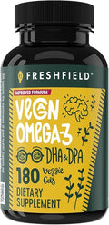 Freshfield Vegan Omega 3, Algae (Algal) Oil, Fish Oil Free Company, Third Party Tested, Carrageenan Free, DHA Supplement w/DPA, Plant Based Omega. Supports Heart, Brain, Joint Health