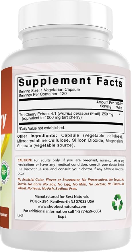 Best Naturals Tart Cherry Extract 1000 mg 120 Capsules (120 Count (Pack of 3))