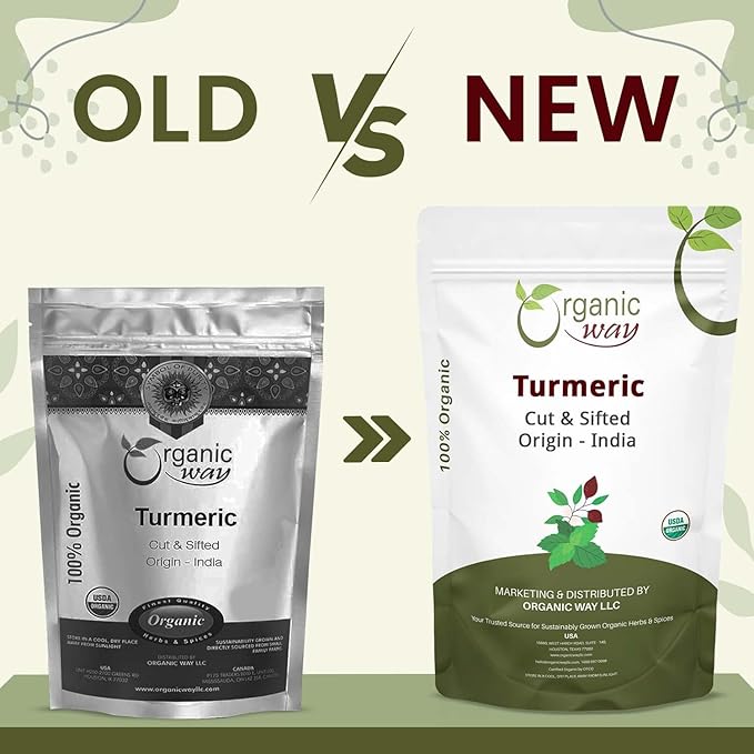 Organic Way Turmeric/Haldi Root Cut & Sifted (Curcuma Longa) - Herbal Tea | Kosher & USDA Certified | Vegan, Non-GMO & Gluten Free | Tested for Heavy Metal and Purity | Raw from India (1LBS / 16Oz.)