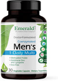EMERALD LABS Men's 1 Daily Multi - Additive-Free Men's Multivitamin - Includes Lycopene, Zinc, Vitamin D3, & More - Supports Bones, Prostate & Vision* - 30 Vegetable Capsules