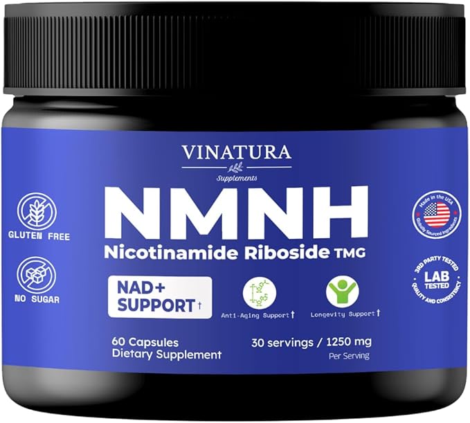 VINATURA NMNH (NMN Supplement Alternative) Nicotinamide Riboside & TMG - NAD Supplement for Anti-Aging - 60 Capsules