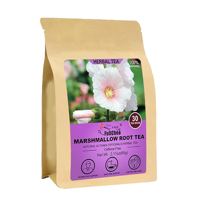 FullChea Marshmallow Root Tea, 2g X 30 Count, Premium Althaea Officinalis | Made of Natural Dried Cut & Sifted Loose Root, Non-GMO, Caffeine-free, Respiratory Support & Promote Digestion, Grassy Flavor