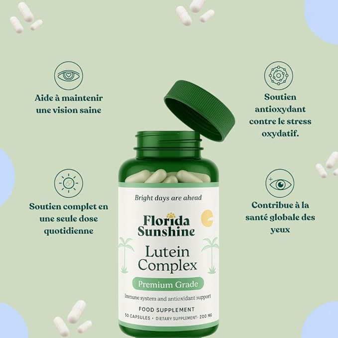 Florida Sunshine Lutein Complex Supplement 60 Capsules (205mg) | Eye Health Support | Antioxidant Protection | High Potency Lutein & Zeaxanthin | Vision Support
