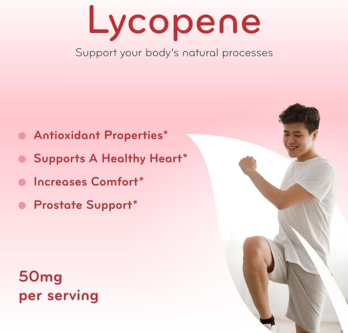 Tomato Based Lycopene Supplement - Extra Strength Lycopene 50mg Non-GMO Super Potent Antioxidant and Carotenoid Heart and Prostate Health Supplement for Men - Made in a cGMP US Lab (Lycopene)