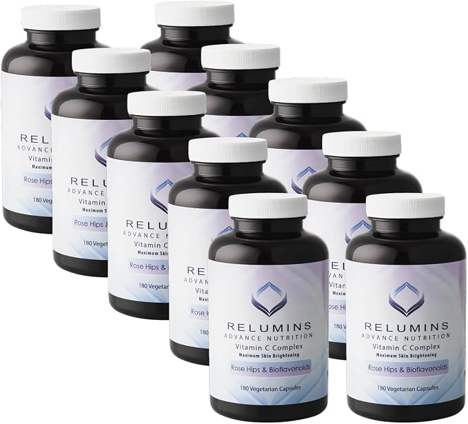 Relumins Advanced Vitamin C Supplement with Rose HIPS - 1000mg of Vitamin C Immune Support & Collagen Production, Made in USA, Ultimate Wellness Gift for Mom, 180 Capsules x 10 Bottles