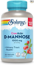 Solaray D-Mannose 1000mg with CranActin Cranberry Supplement 400mg, Urinary Tract Health & Bladder Support Capsules with Vitamin C, Vegan, 60 Day Guarantee, 75 Servings, 150 VegCaps