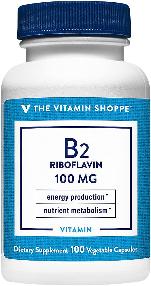 The Vitamin Shoppe Riboflavin Vitamin B2 100mg - Energy Production & Metabolism | Nervous System Support | 100 Capsules | Essential B