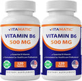 Vitamatic Vitamin B6 (Pyridoxine HCI), 500 mg – 120 Vegetarian Tablets - 2 Pack Promotes Energy Production, Boosts Metabolism & Immune Health Support