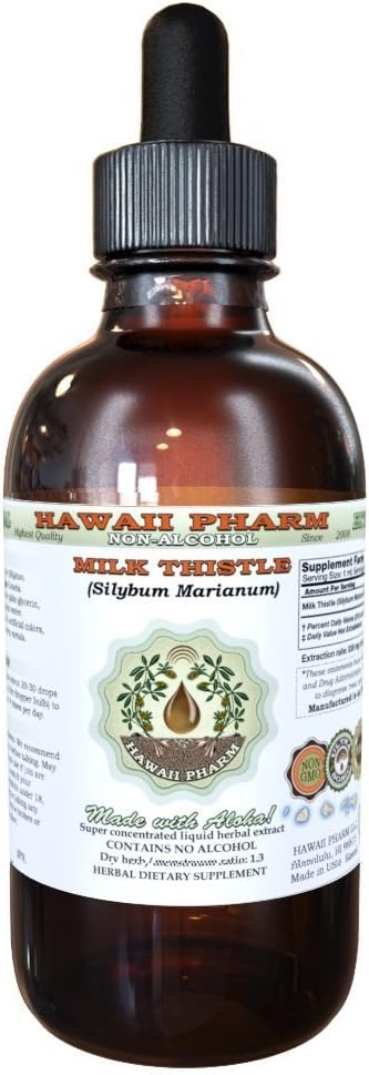 Hawaii Pharm Milk Thistle Alcohol-Free Liquid Extract, Professional Grade, Small Batch Milk Thistle (Silybum marianum) Dried Seed Glycerite, 4 oz