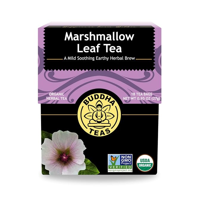Buddha Teas - Marshmallow Leaf Tea - Herbal Tea - For Health & Wellbeing - With Flavonoids, Magnesium, Calcium & Iron - Clean Ingredients - Caffeine Free - OU Kosher - 18 Tea Bags (Pack of 1)