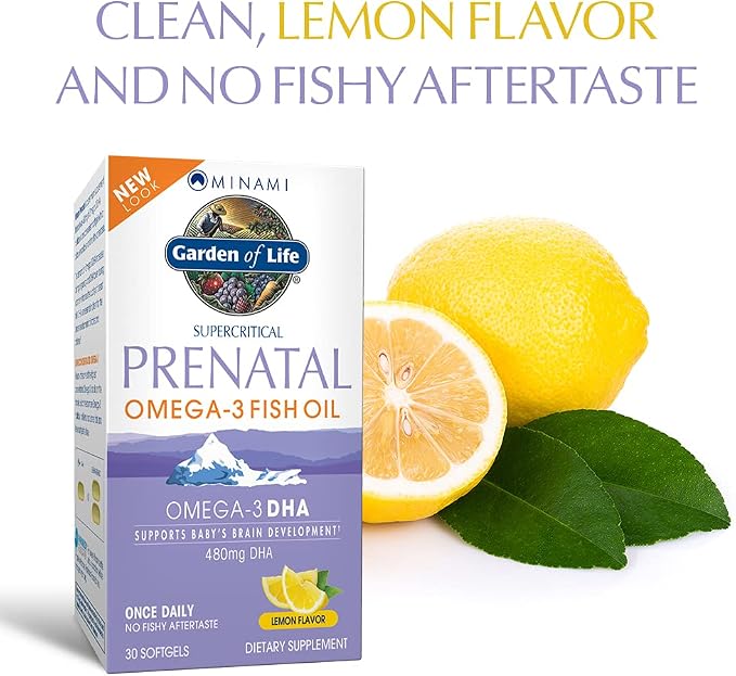 Garden of Life Prenatal DHA Omega 3 Fish Oil Supplement - Minami Natural Prenatal, Lemon, 30 Softgels