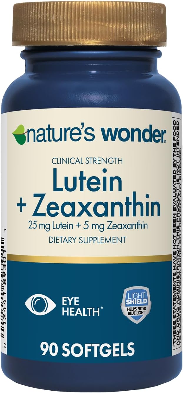 Nature's Wonder Clinical Strength Lutein 25 mg with Zeaxanthin 5 mg softgels for Adults, Supports Vision & Eye Health, Gluten Free, No Artificial Colors 90 Days Supply