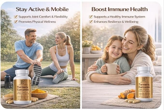 Turmeric Curcumin 2600mg Supplement — 95% Curcuminoids with Black Pepper Extract — High Absorption — Joint Mobility & Vitality Support — Vegan Capsules