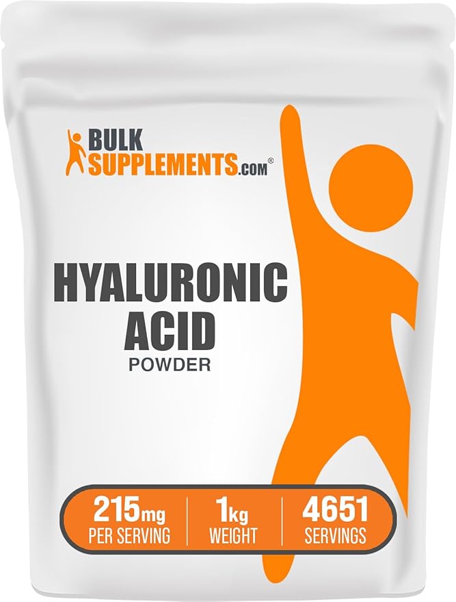 BulkSupplements.com Hyaluronic Acid Powder - as Sodium Hyaluronate, Hyaluronic Acid Supplements - Food Grade, Gluten Free - 215mg per Serving, 1kg (2.2 lbs) (Pack of 1)