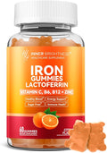 Iron Supplement Gummies with Lactoferrin, Vitamin C, B6, B12 & Zinc – Gentle, Vegan, Sugar-Free – Supports Healthy Blood, Immune Health & Energy – for Women, Men & Kids – Orange Flavor, 60 Count