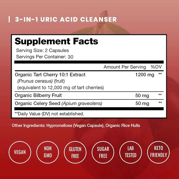 NutraChamps Organic Tart Cherry Extract Capsules - Made from Montmorency Tart Cherry Concentrate, Celery Seed & Bilberry - Vegan Capsules