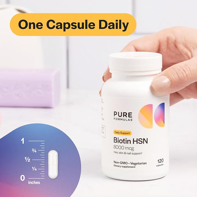 PureFormulas Biotin 8000 mcg Hair Skin Nails Biotin Supplement Biotina, Biotin Hair Growth Vitamins B7 Supplement for Women & Men 120 Capsules (Pack of 2)