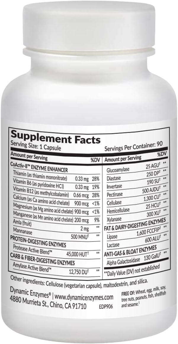 Eat E-Z Digestive Enzymes – Broad-Spectrum Enzyme Blend for Proteins, Carbohydrates, Fats, Dairy & Fiber – Supports Digestive Comfort & Occasional Bloating – 90 Capsules