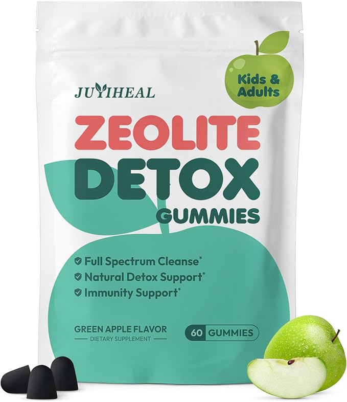 Zeolite Detox for Kids & Adults, 350mg Zeolite & 300mg Chlorella Detox Gummies, Detox Chewables Gentle Body Toxin Cleanse, 60 Gummies, Green Apple