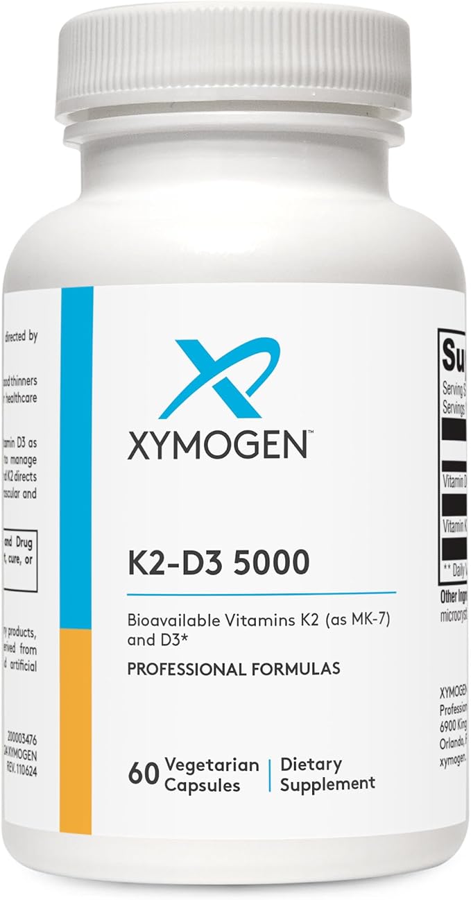 XYMOGEN K2-D3 5000 - Vitamin D3 K2 Supplement for Immune, Bone & Cardiovascular Support* - Non-GMO, Gluten Free, Vegetarian - 60 Capsules