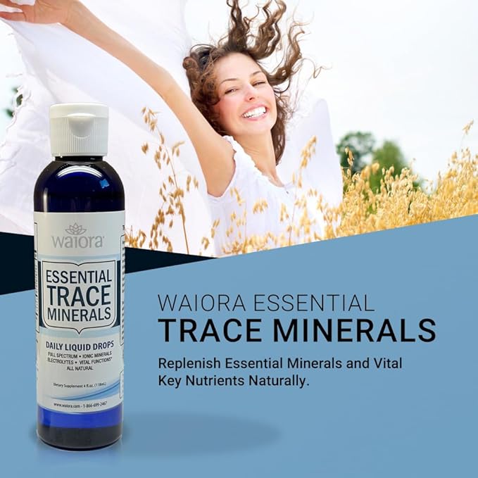Waiora Essential Trace Minerals | Help Replenish Lost/Depleted Mineral | 60+ Ionic Trace Minerals | Support Body’s Vital Functions, pH Balance | Plus Electrolytes for Hydration (2 Bott / 96 serv)