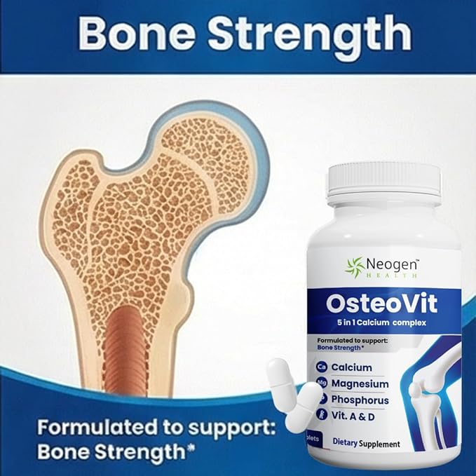 OsteoVit 5-in-1 Calcium 120 tabs Multivitamin: Calcium, Magnesium, Phosphorus, Vitamin D3 & A - Bone Strength & Flexibility*, Non-GMO Gluten Free | Calcium Supplement for Women & Men with Vitamin D