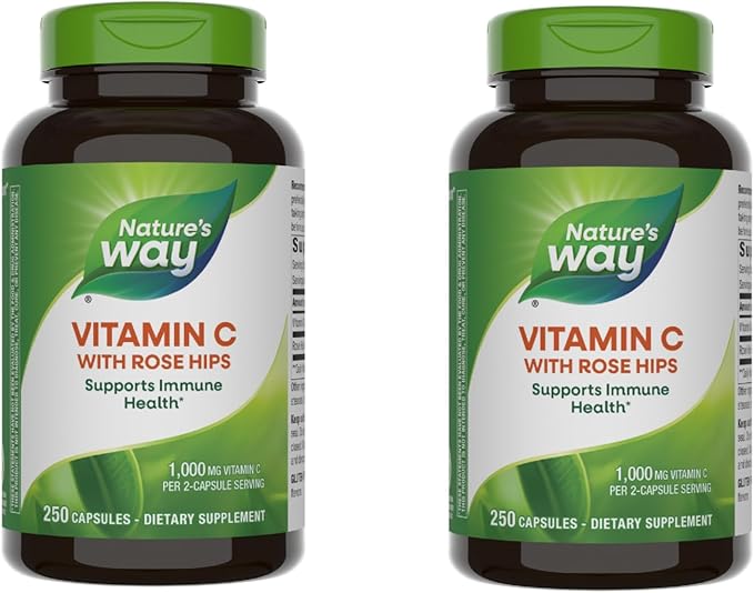 Nature's Way Vitamin C with Rose HIPS, Antioxidant & Immune Function Support from Vitamin C*, Promotes Collagen for Healthy Skin*, 1,000 mg*, 500 Capsules (Packaging May Vary) - 2 Pack